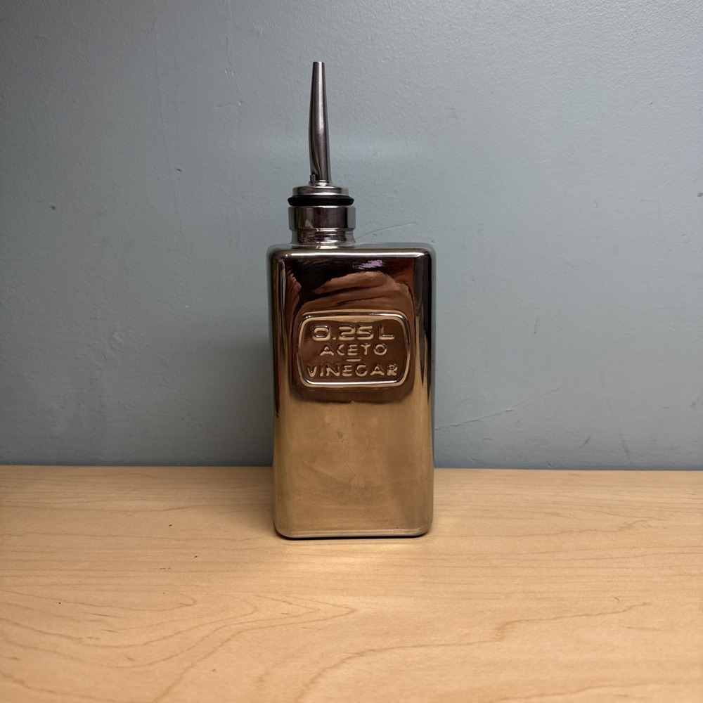 Luigi Bormioli Optima Vinegar Oil Bottle Pourer Mirrored Silver Finish Italy